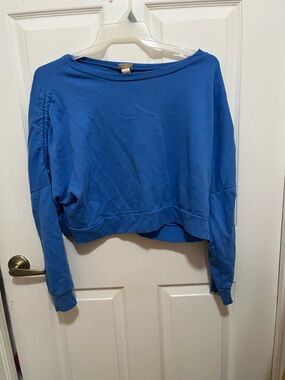Women's Cropped Boatneck Sweatshirt in Bright Blue